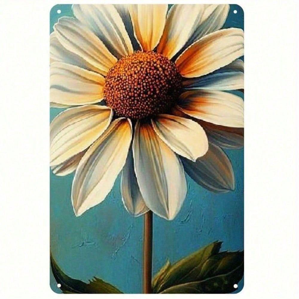 Metal Wall Art White Daisy Flower Nature Poster for Living Room