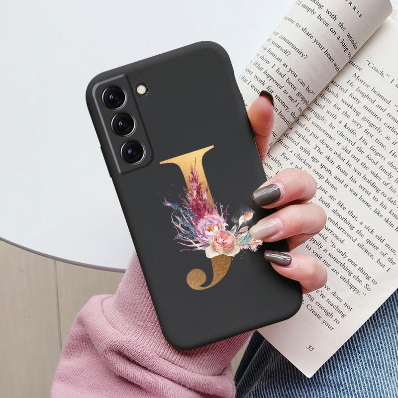 For Samsung Galaxy S22 S 22 Plus Case Flower Gold Letter A Z Soft Silicone Phone Cover For Samsung S22 Ultra Bumper S22+ Shell