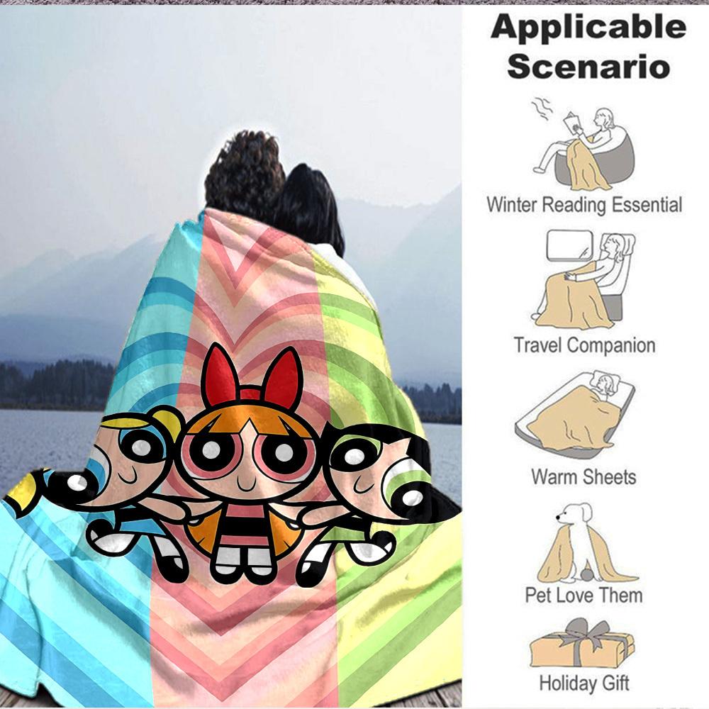 1pc Powerpuff Girls Flannel Throw Blanket Lightweight Soft Warm All Season Blanket for Sofa, Bed, Travel,L1028006
