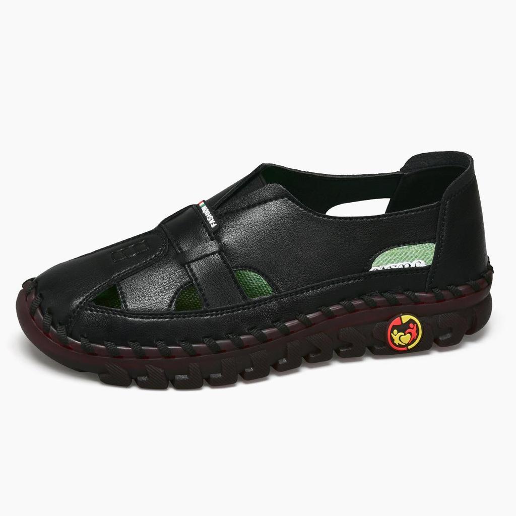 Women's Handmade Stitching Flat Sandals - Soft Rubber Sole, Comfortable Loafers for Casual Wear