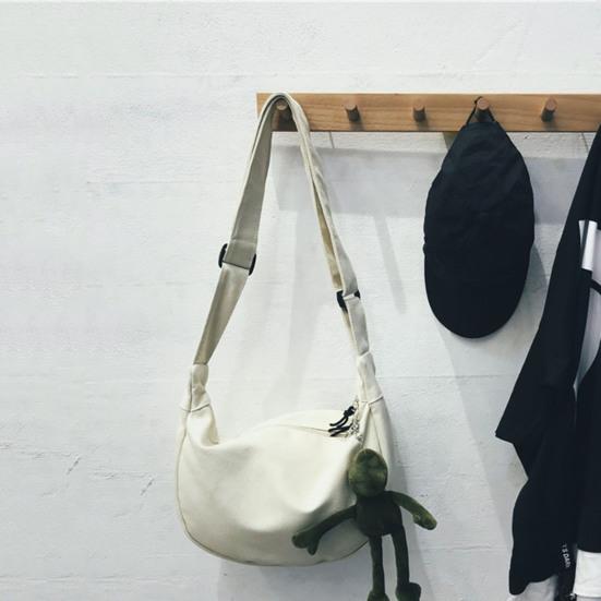 Women Crossbody Bag Canvas Large Capacity Portable Solid Color Female Single Shoulder Messenger Bag Shopping Use