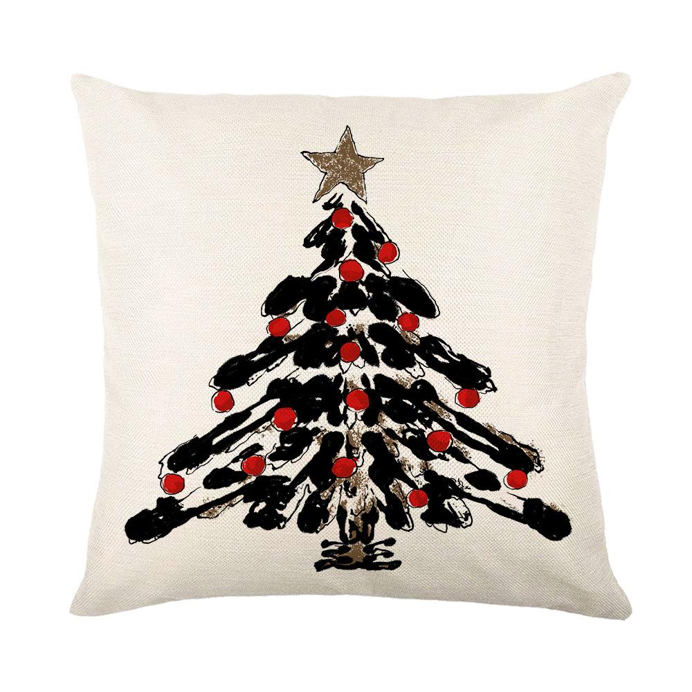 Christmas Elk Print Pillow Cover Christmas Tree Holiday Festive Cushion Cover Home Sofa Cushion