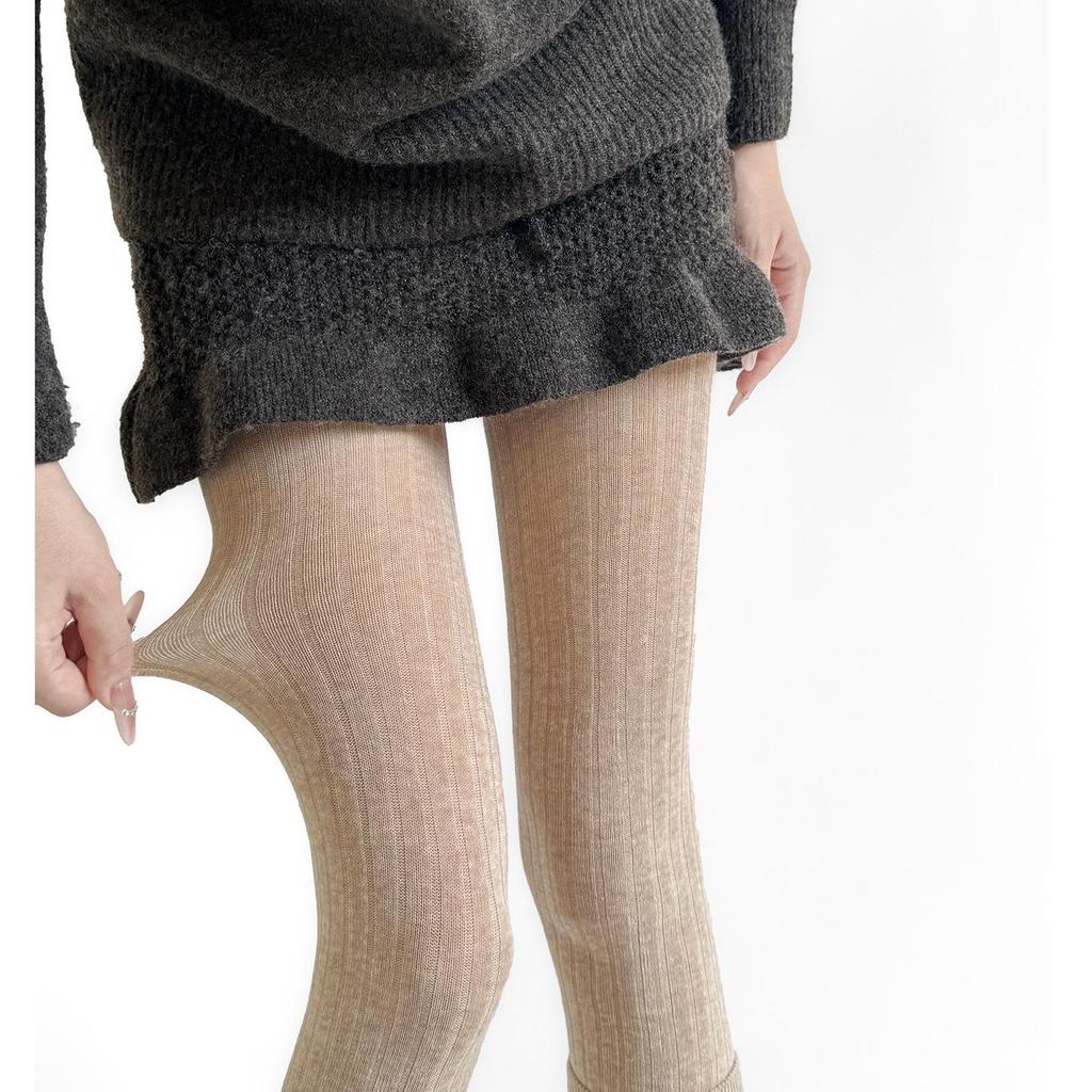 40-52kg Women Cotton Pantyhose 2025 Autumn Tights Oatmeal Color Wide Strip Navy Blue Vertical Pattern Transparent Leggings Micro