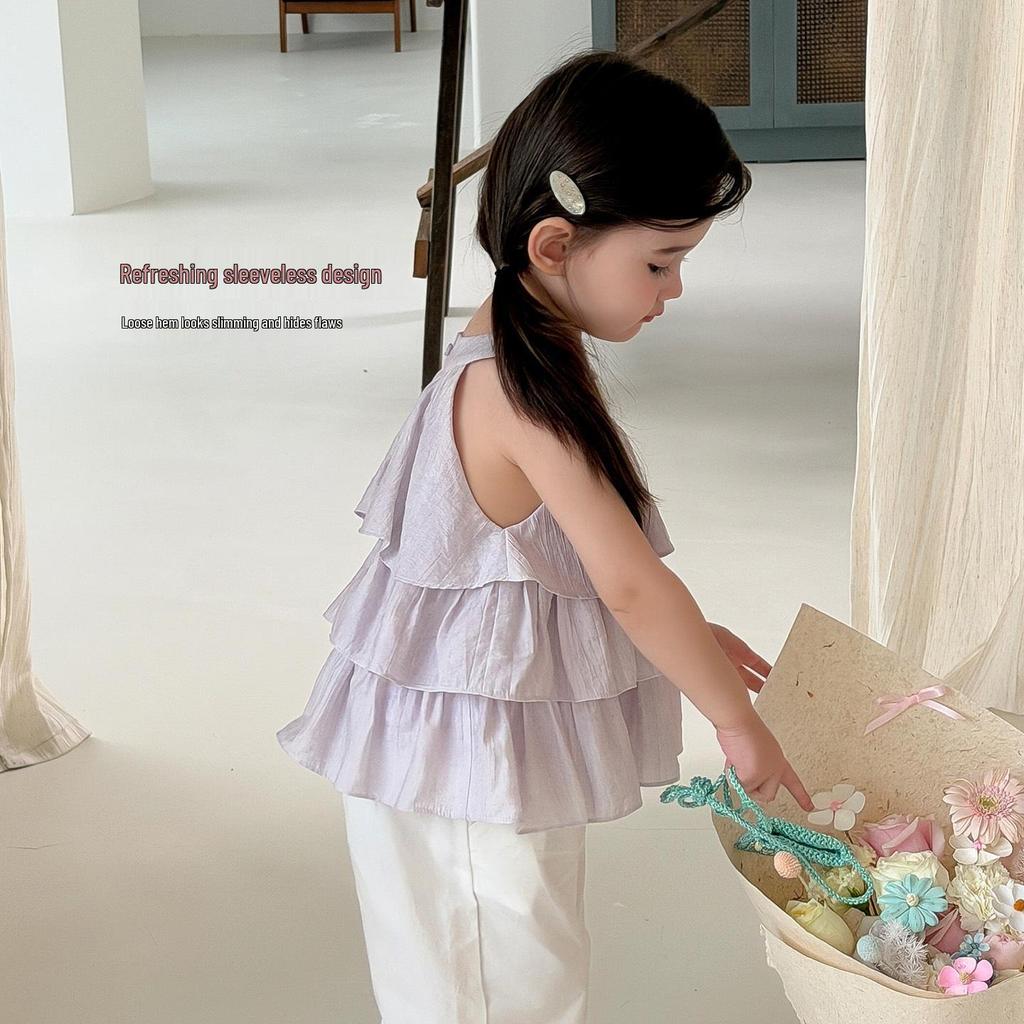 Large Size 26 New Summer Girls' Korean Halter Doll Top & Wide-Leg Pants Set - 710531