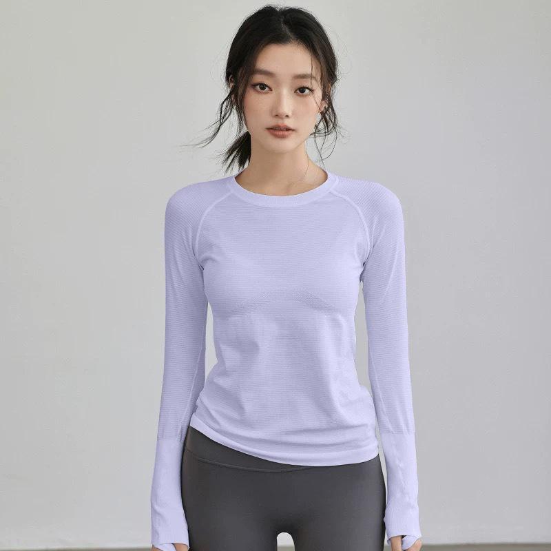 Women's Slim Fit Long Sleeve Quick Dry Yoga Top - Comfortable, High Elastic, Round Neck for Autumn/Winter Running & Training.