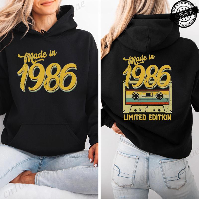 Neue Mode Damen Bedruckter Hoodie Tägliche Lässige Mode Kapuzenpullover Vintage 1986 Limitierter Kassetten Pullover Sweatshirts
