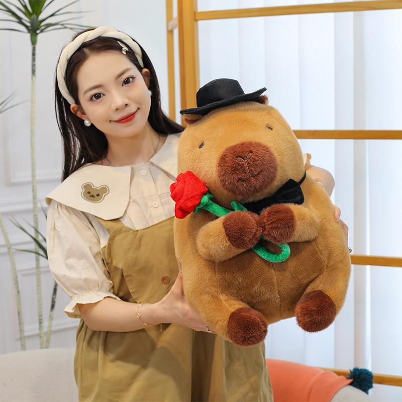 Wedding Gentleman Capybara Doll Cute Hugging Flower Kapibara Plush Toy Pillow Gift