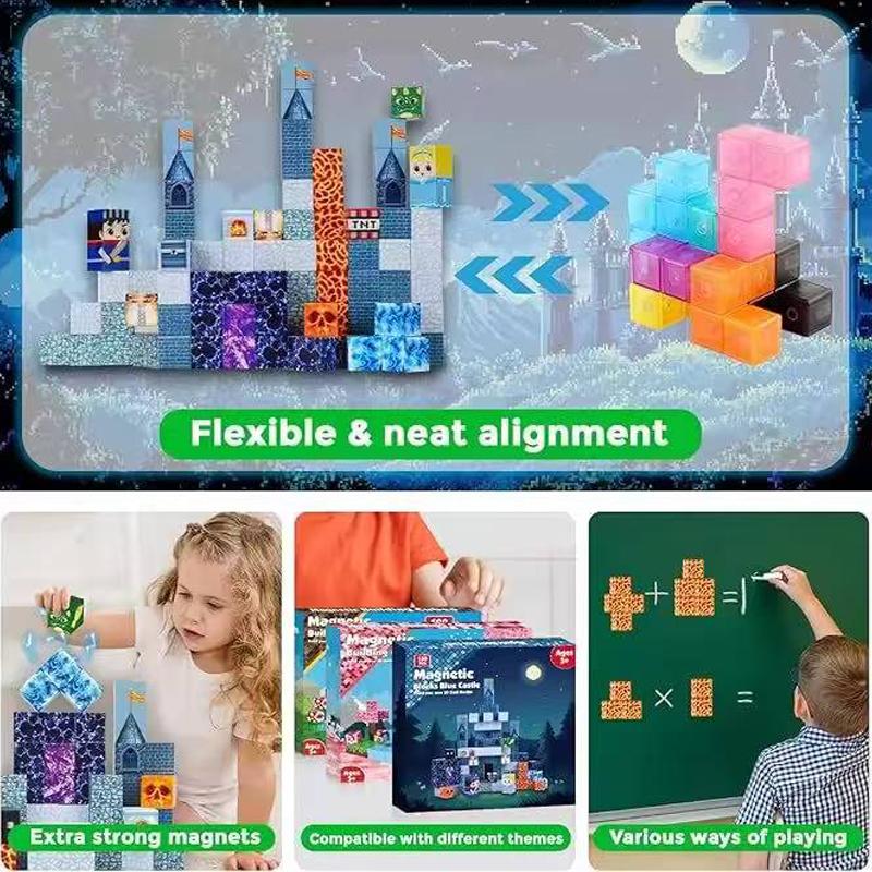 Non-Toxic 100Pcs Educational Diy Block Set Innovative 3D Puzzle Products Blue Castle Magnetic Magic Cube Building Blocks Toys For Kids