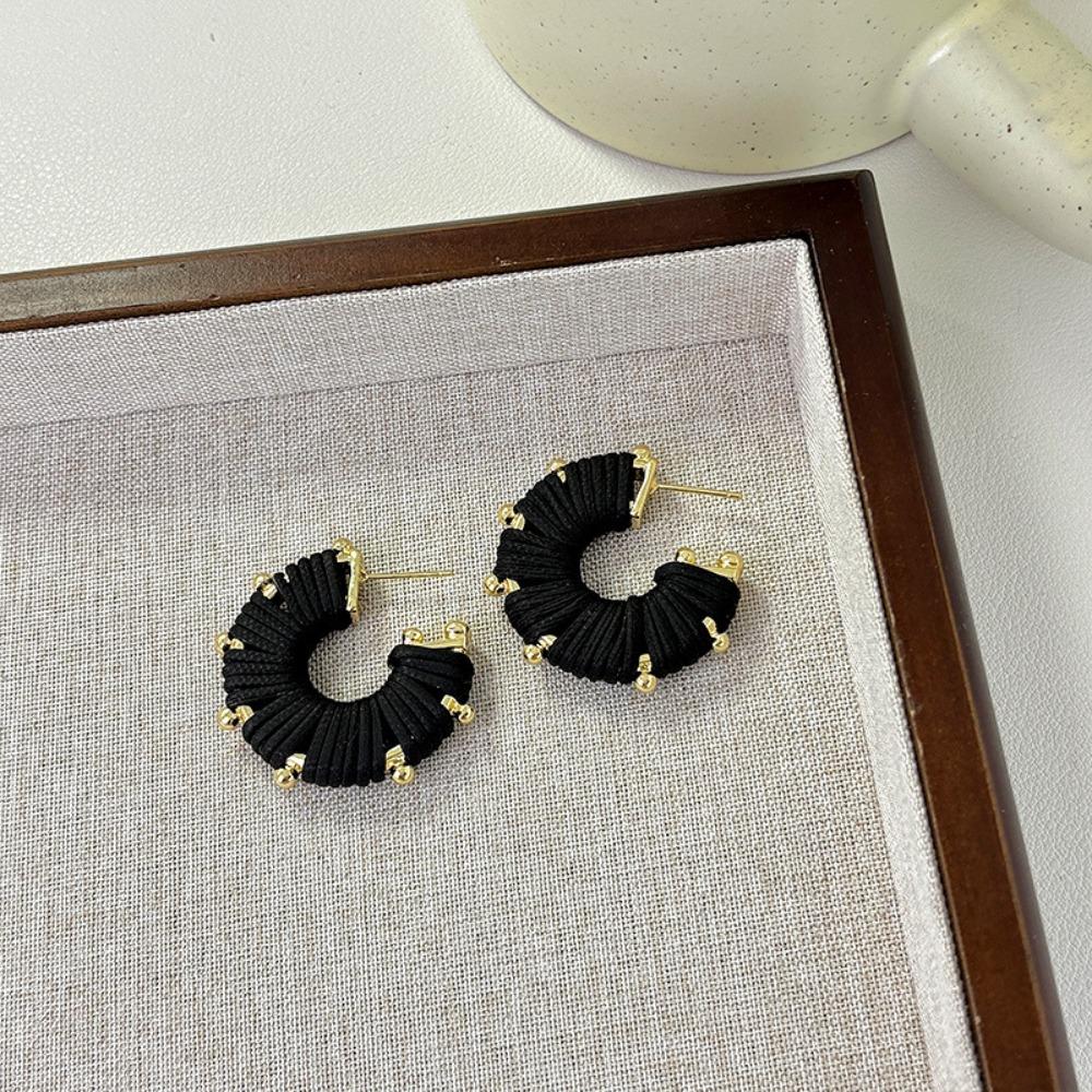 Temperament Retro Maillard-style Leather Rope Weaving C-shaped Stripes Steel Needle Stud Earrings for Women Jewelry Accessories