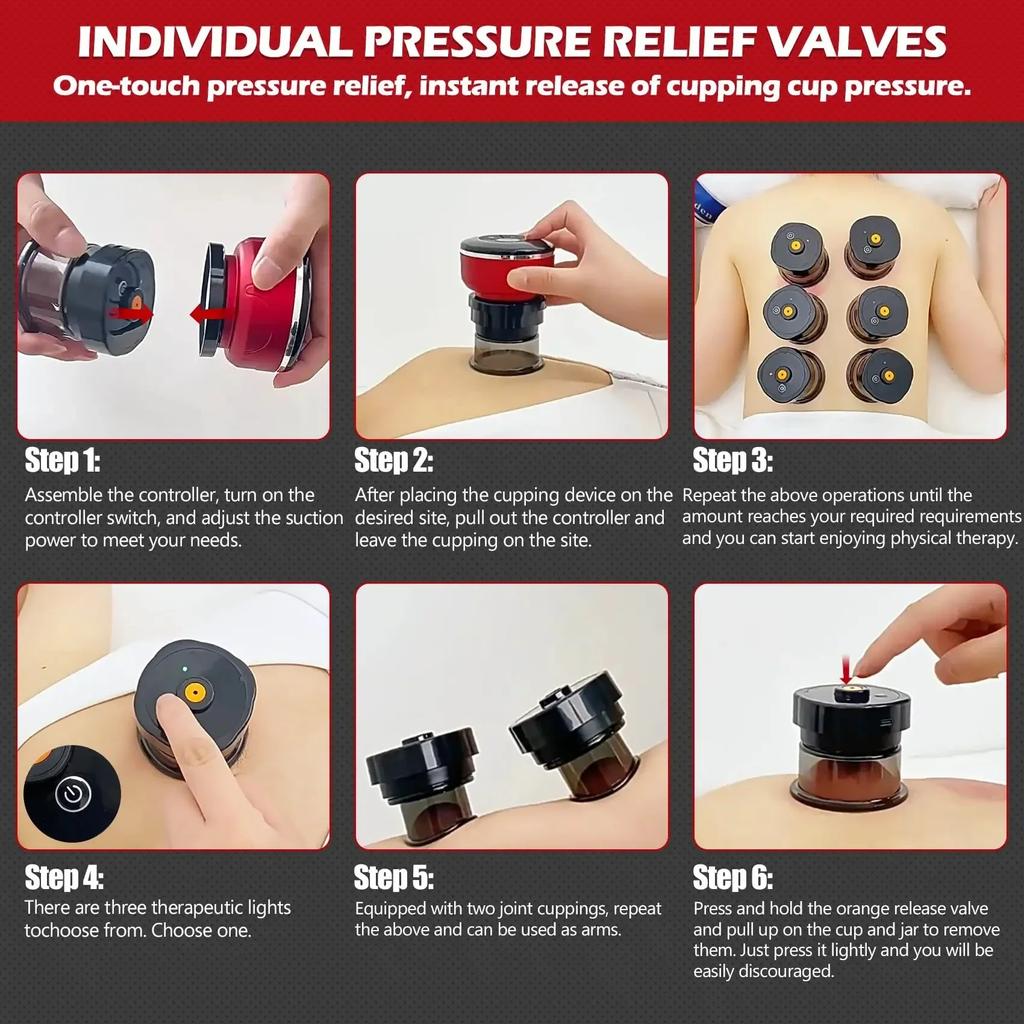 Electric Vacuum Cupping Massage 8 Cups Gua Sha Vacuum Suction Cups Anti-Cellulite Therapy Massager for Body Fat Burning Slimming