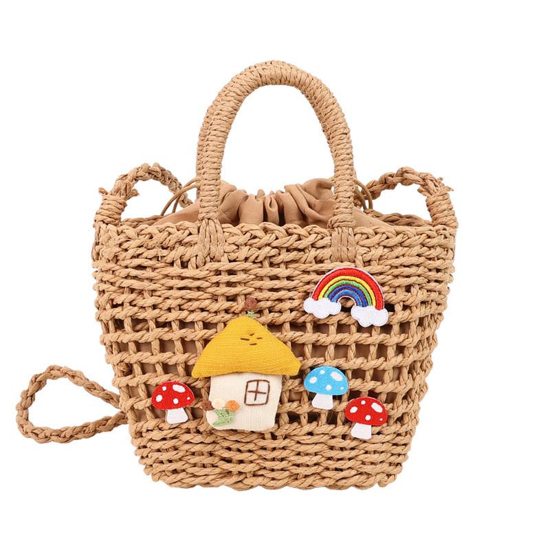 

Соломенная маленькая сумка повседневная на плечо сумка-мессенджер женская плетеная сумка-ведро мультяшная милая сумка-корзинка для овощей average size