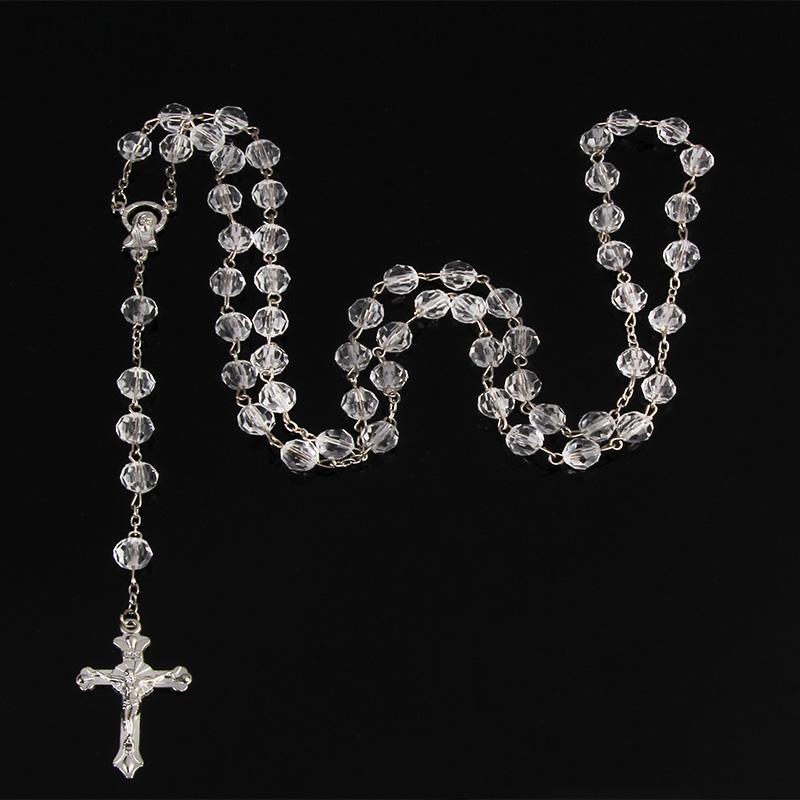 Rosario alla moda da 8 mm collana da donna alta qualità fai da te Gesù Croce Cristiana collana e ciondolo catena lunga gioielli gioielli