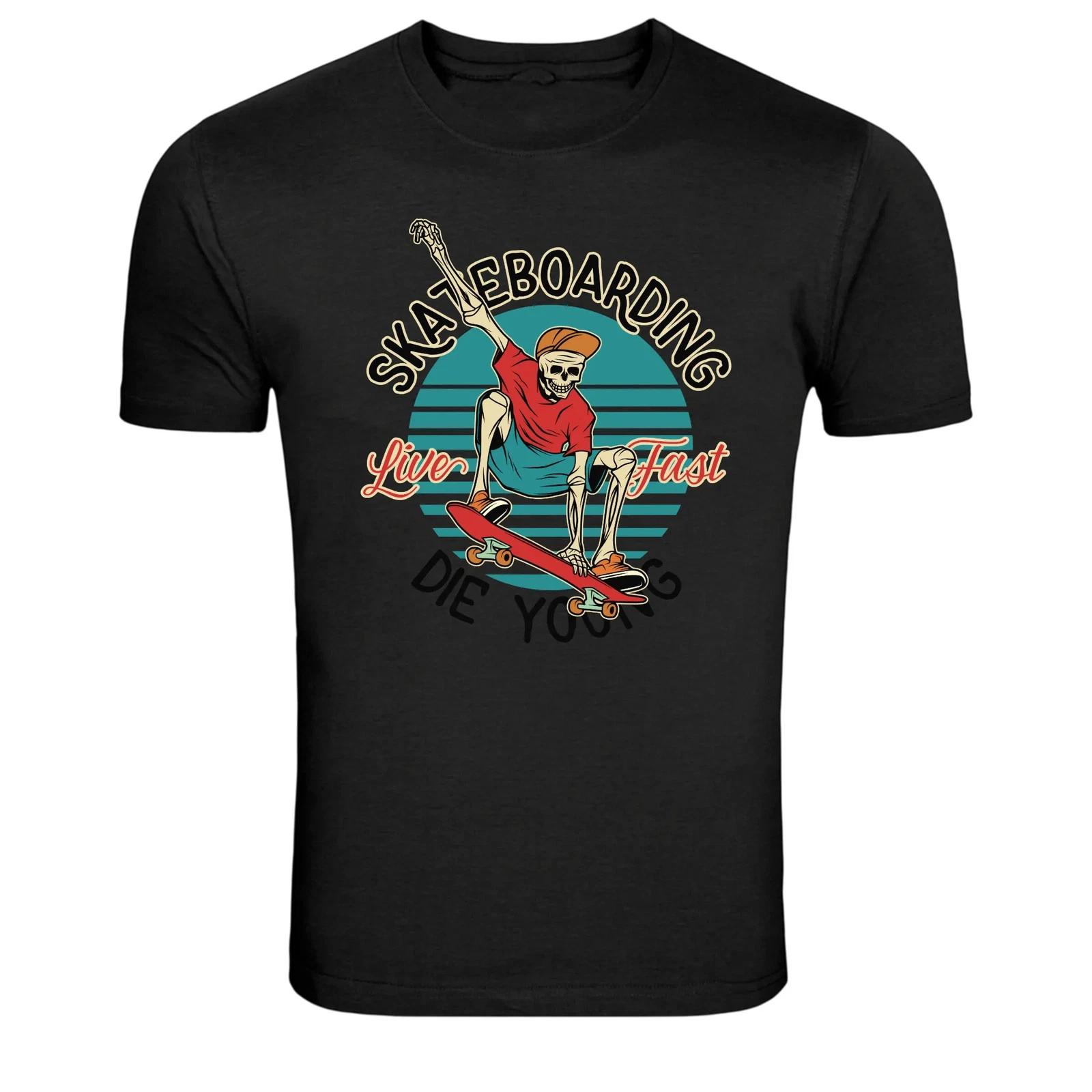 Skateboarding Live Fast Die Young Skeleton Graphic T-Shirt L