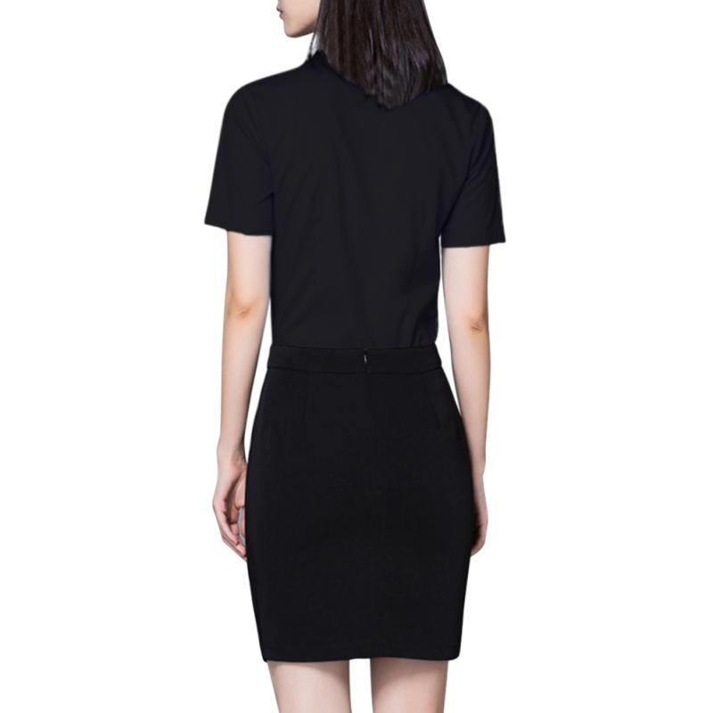 Women's Office Work Shirts Short Sleeve Button Down Shirts V Neck Collared Blouse Summer Classic-Fit Tops Ladies Business Blouses