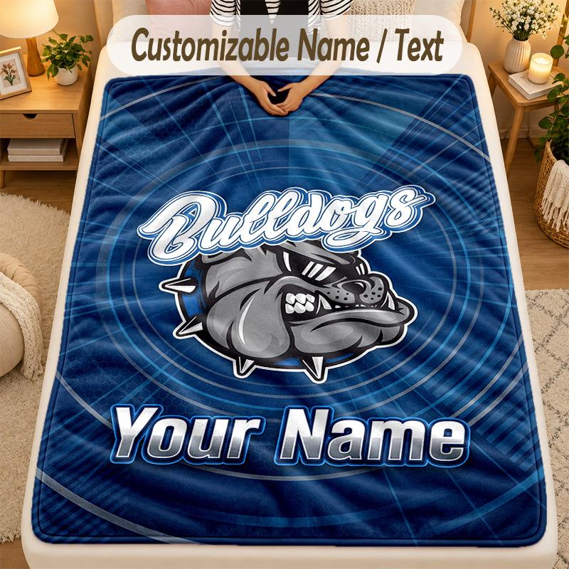 Flannel BlanketCanterbury-Bankstown Bulldogs Custom Name Text Personalized Soft Warm Throw Blanket Home Decor Gift