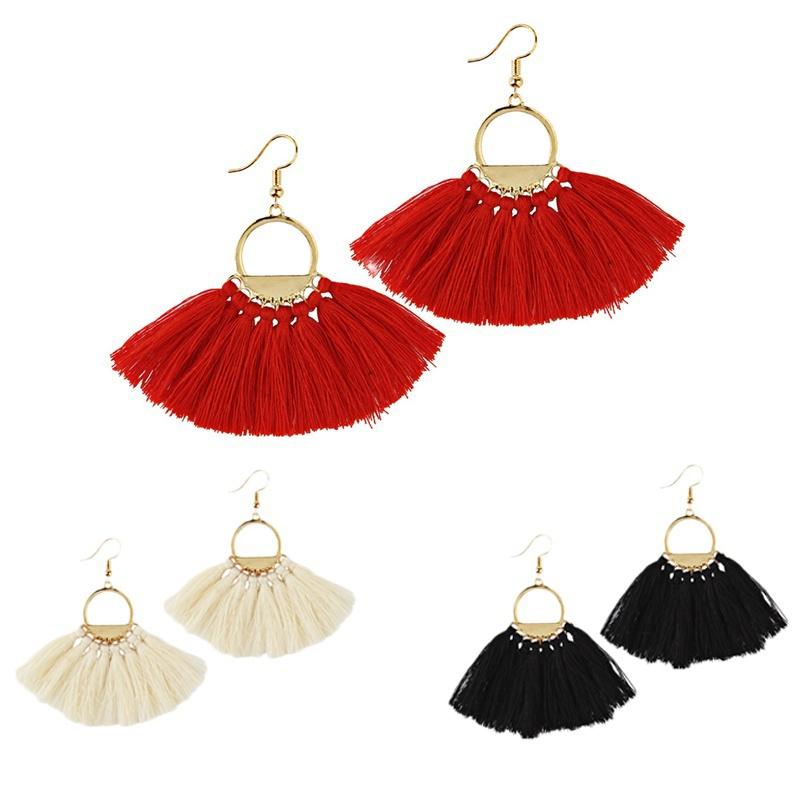 Fan-shaped Tassel Hollow Pendant Earrings