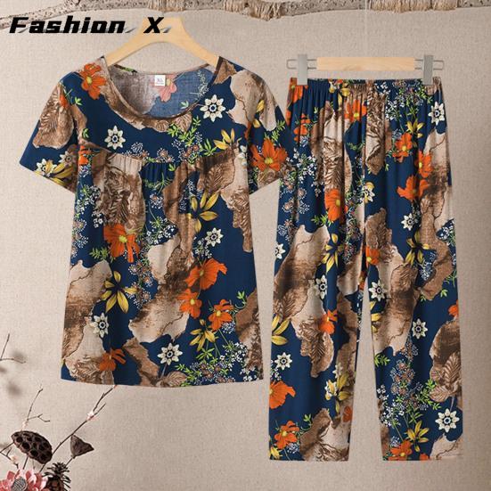 Fashion Pajamas Two Piece Set Set T-shirt Pants Set Women's Summer Pajamas for Mom