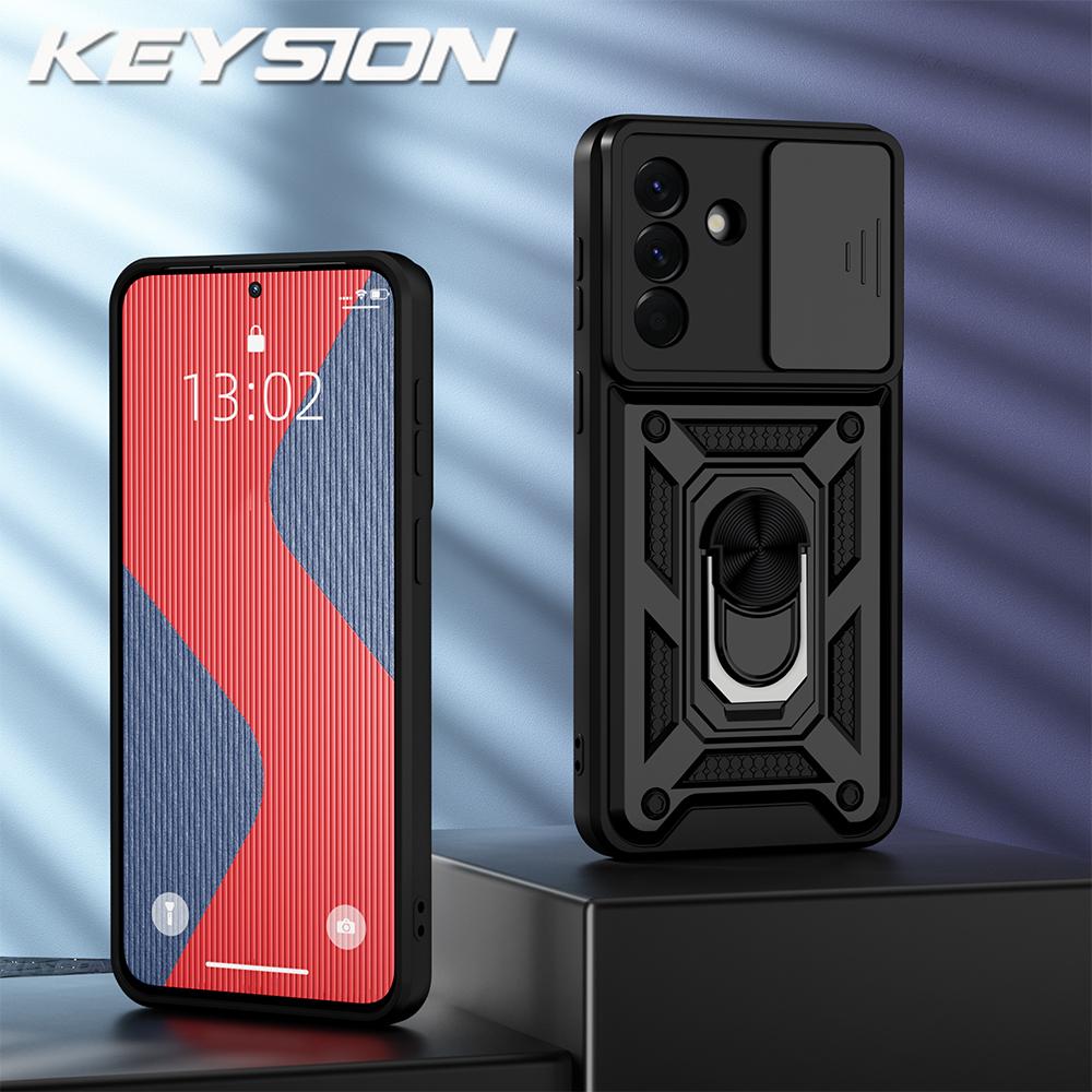 

KEYSION Shockproof Armor Case for Samsung A57 5G A37 5G Slide Camera Lens Protection Ring Stand Phone Cover for Galaxy A17 4G 5G for Samsung A57 5G чёрный