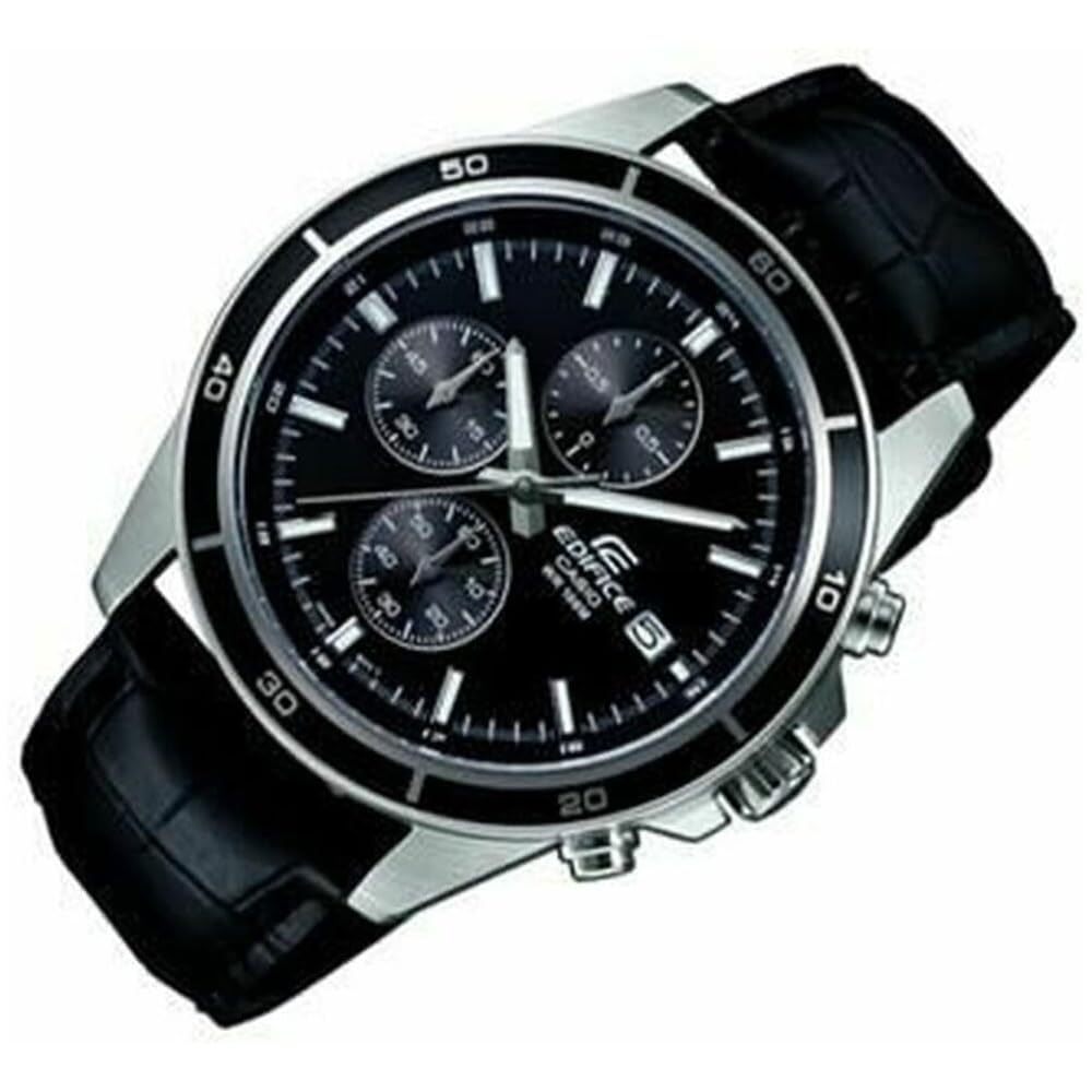 Casio Edifice EFR-526L-1AVUEF Men s Quartz Analog Watch Black Dial Black Leather Strap