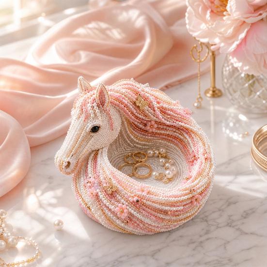 Beaded Horse Kit, DIY 3D Beaded Animal Tray Craft Kit with Colorful Horse Beads, Jewelry Organizer for Keys Coins Storage And Decorative Home Accent
