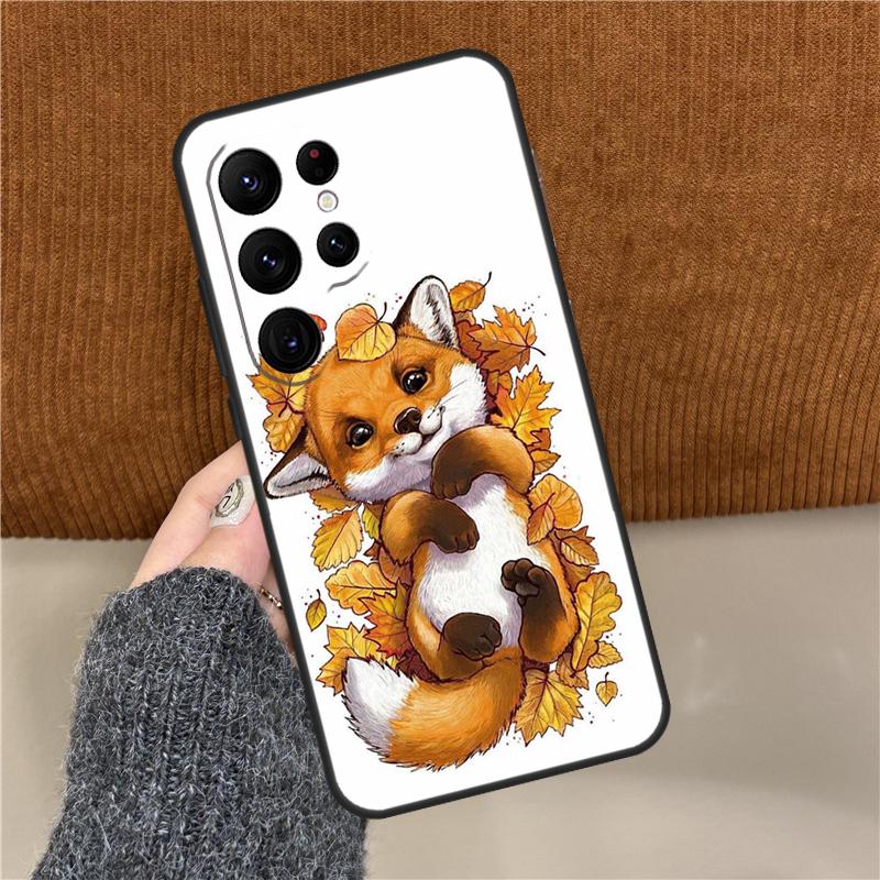 Autumn Leaves Fall Fox Phone Case For Samsung Galaxy S25 Ultra S9 S10 Plus S20 FE S21 S22 S23 S24 Ultra Back Cover