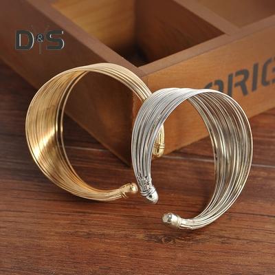 Women Bangle Multi-layered Wire Wide Open Adjustable Individual Alloy Metallic Hip Hop Club Party Wrist Jewelry Retro Punk Bracelet