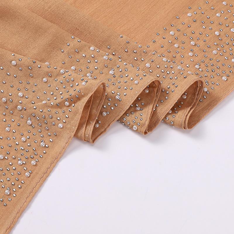 New Muslim Scarf for Women Hijab Hot Drilling With  Crystal Stone Work  Section Sunscreen Pearl Shawl Hijab Female Plain Hijab