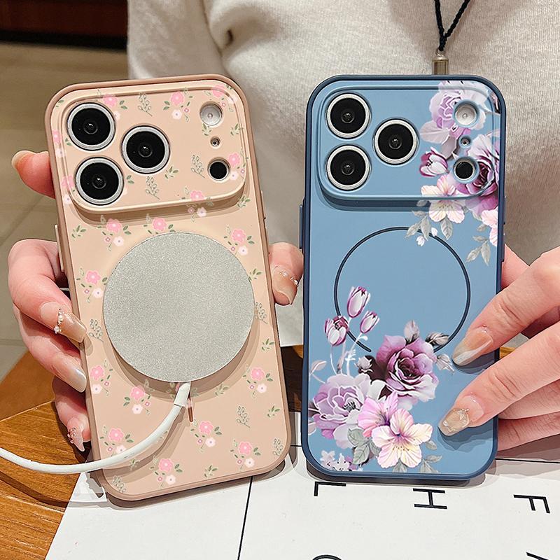 Black-white Peony Floral Pattern Case For iPhone 17 Pro Max Magnetic For Magsafe Hybrid Slim Matte Cover For iPhone 16 15 14 13 Pro Max