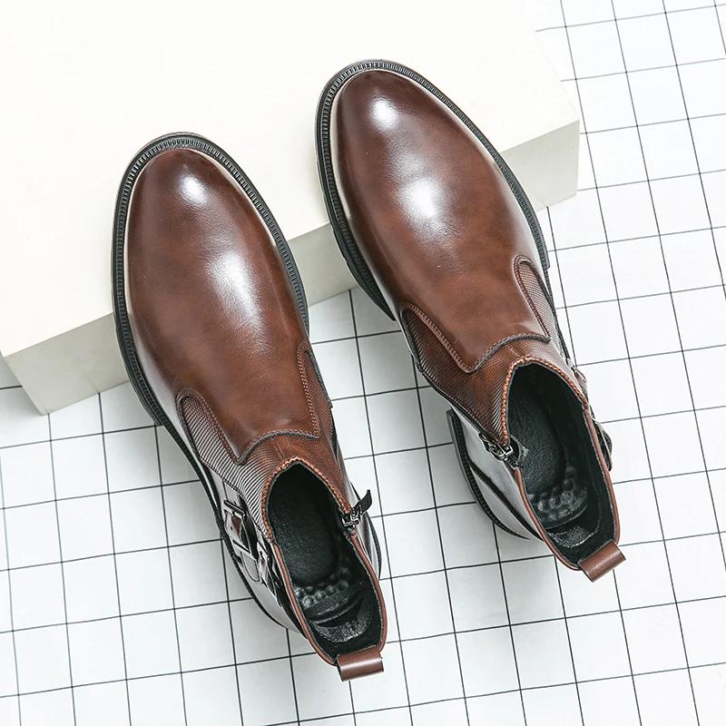 Módní Britský styl Pánské boty z pravé kůže Zimní kotníkové boty Špičaté obchodní boty Svatební boty ženicha Prvotřídní zelené