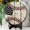 2D Flat, 1pc Round Vintage Baseball USA Flag Aluminum Hanging Sign, Rustic Patriotic Sports Metal Wall Decor, Suitable for Both Indoor And Outdoor