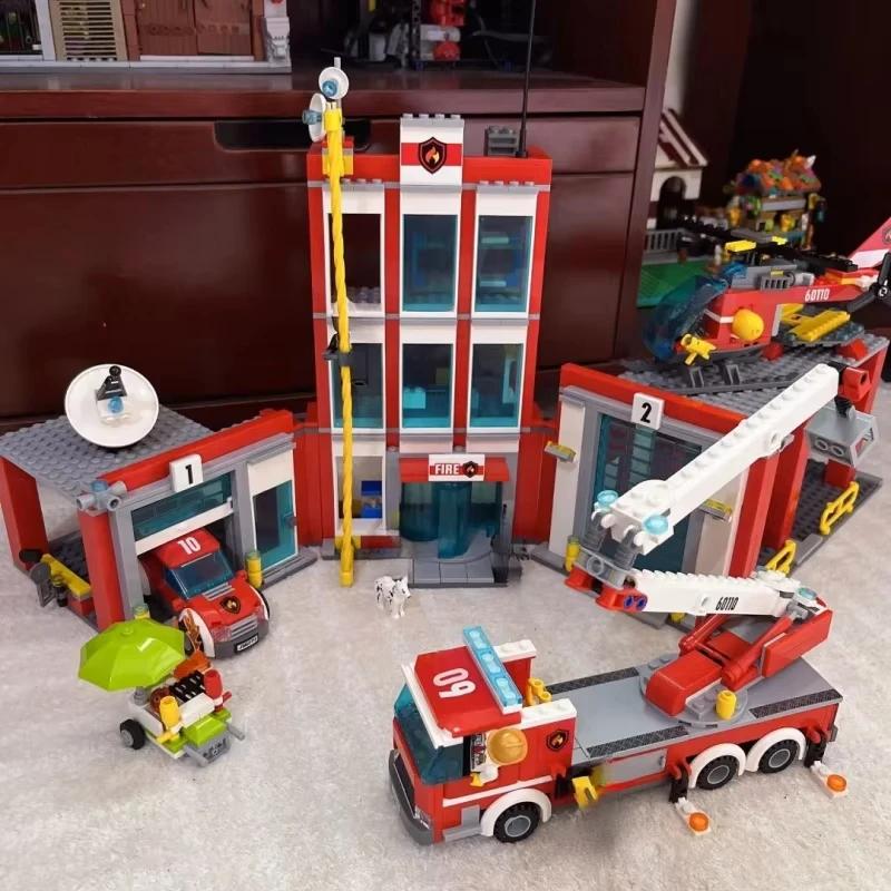 958Pcs City Fire Station Helicopter Truck Garage Firehouse Building Blocks Set Bricks Compatible 60110 Model Festival Party Gift