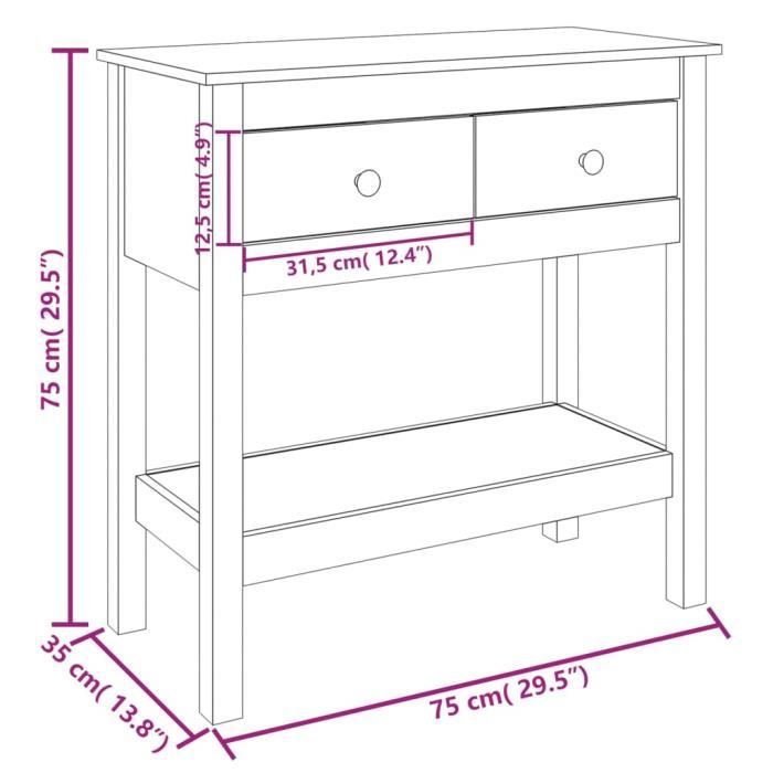 VidaXL Table console 75x35x75 cm Bois massif de pin 814619