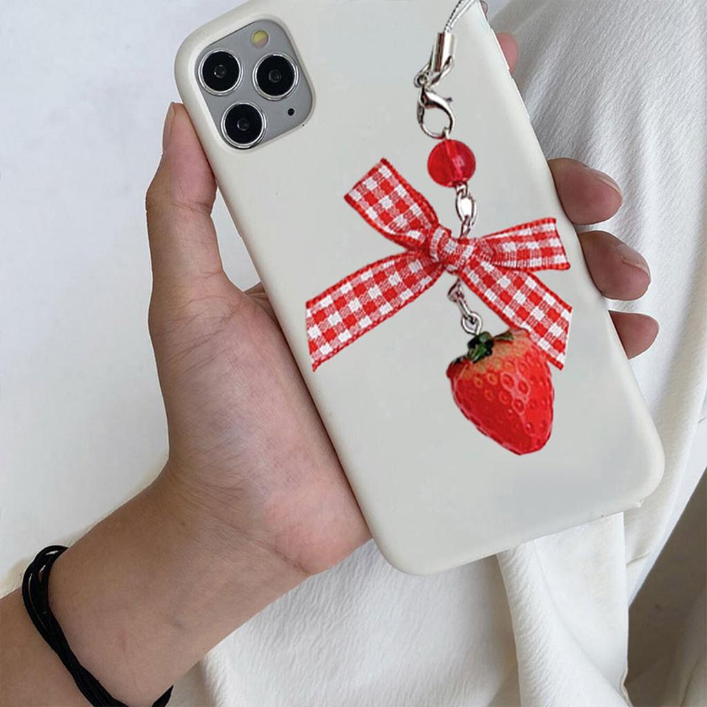 Delicate Strawberry Phone Charm Bowknot Phone Strap Resin Material Tomato Phone Jewelry Perfect Gift for Women Girls