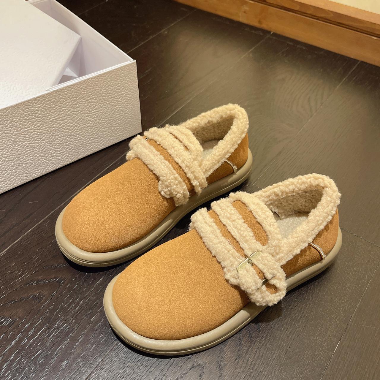 

Autumn and winter new platform cotton shoes Korean version of versatile fashion Boken Doudou shoes velvet warm Velcro spot cotton shoes 35 коричневый