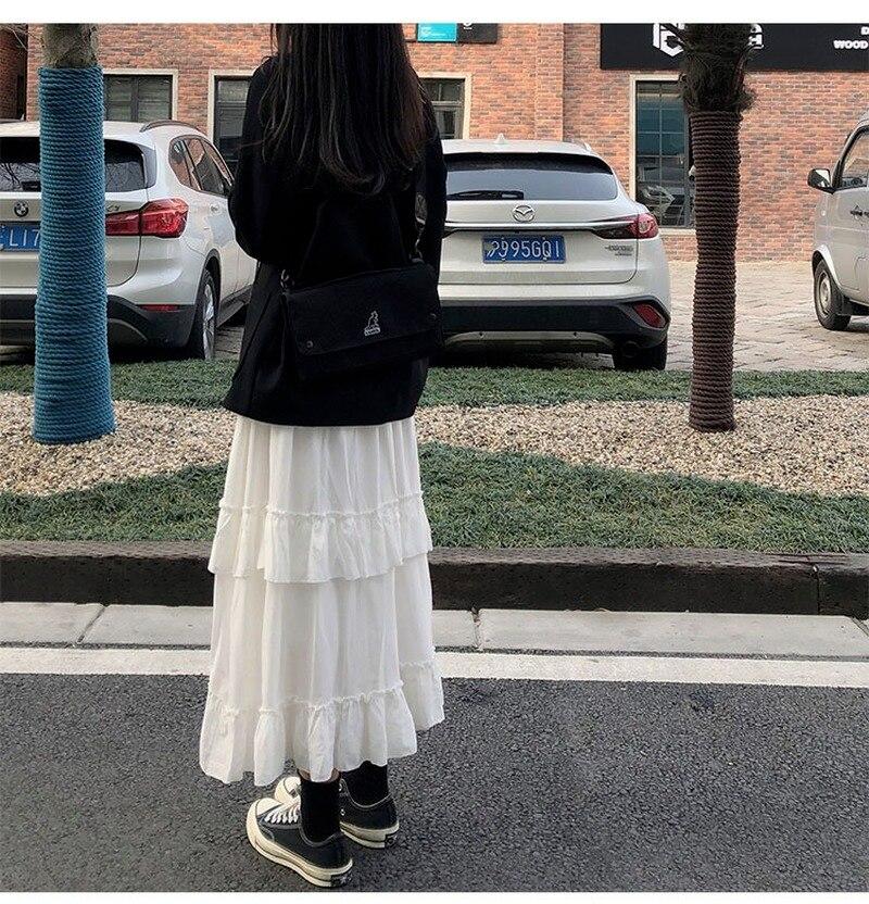 Fashion Plus Size White Fairy Women Skirt Elegant Pleated Cake Skirt Female Solid Vintage Chiffon Skirt Jupe Femme 15632