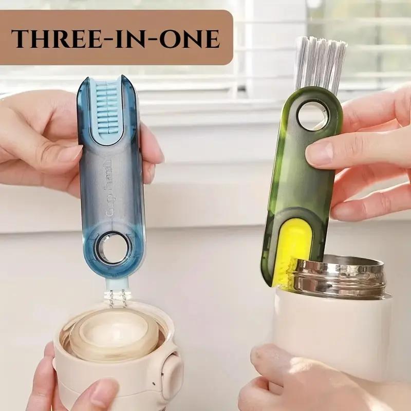 3 In 1 Bottle Gap Cleaner Brush Multifunctional Brush Cup Crevice Cleaning Tools Kitchen Mini Silicone Cup-Holder Cleaning Brush