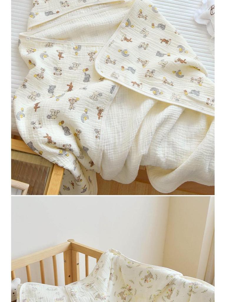 Newborn Infant Hooded Cotton Gauze Bath Towel & Swaddle Blanket