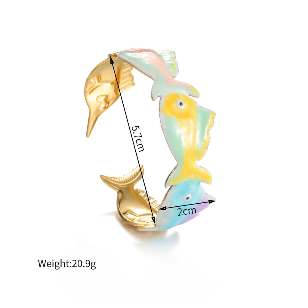 18K Gold Ocean-Style Fish Bangle: Women's Sweet Dopamine Design In Titanium Steel.