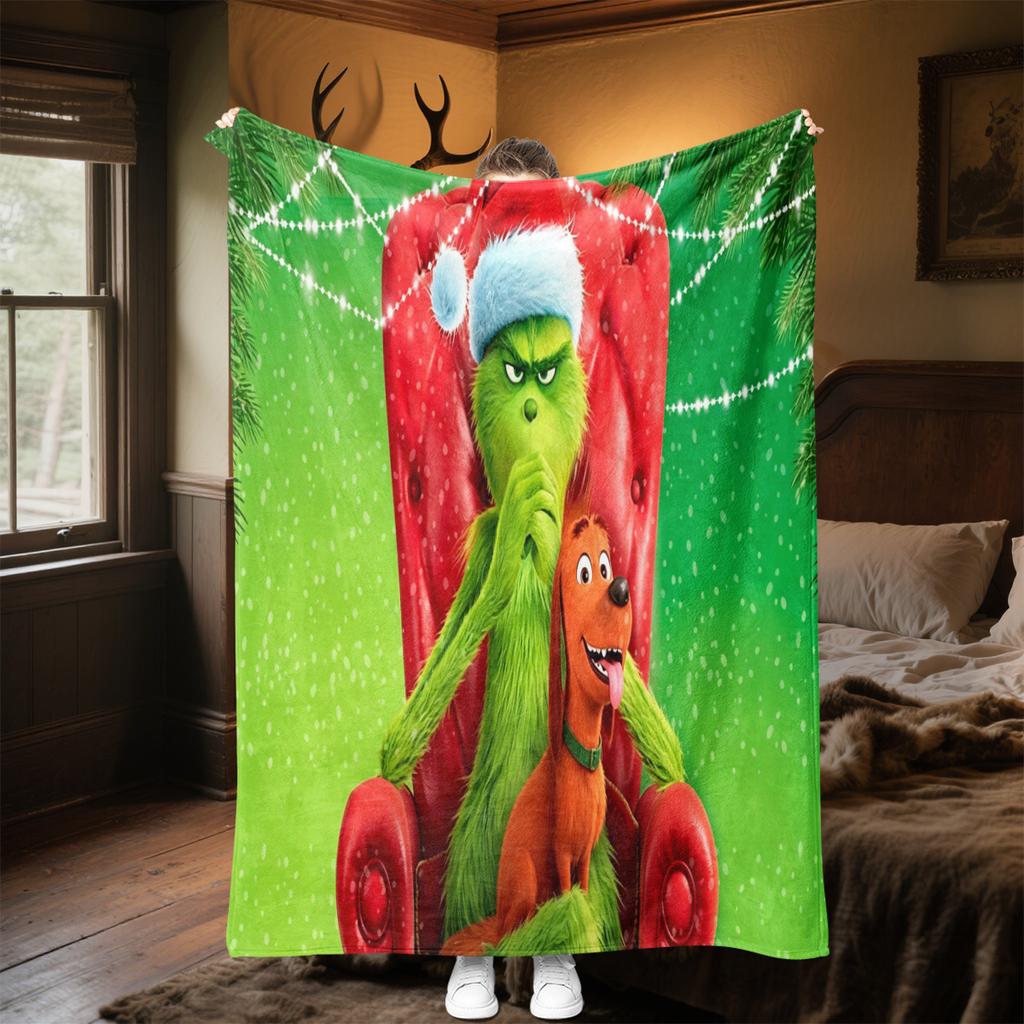 Christmas Gift Comedy Movie How the Grinch Stole Christmas Blanket Home Warming, Four Season Bed Decoration Sofa Cover Flannel Throwing Blanket K5