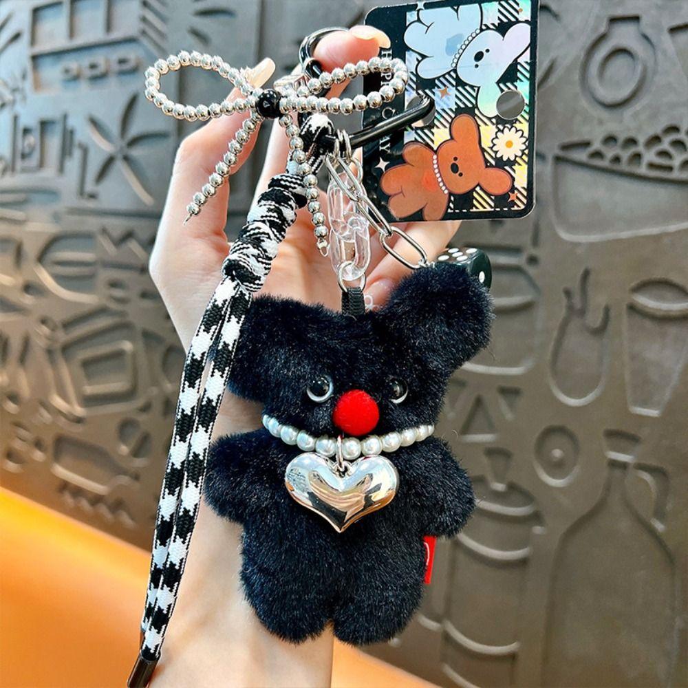 Pearl Heart Necklace Plush Dog Doll Keychains PP Cotton Dog Plush Doll Pendant  Hanging Ornaments