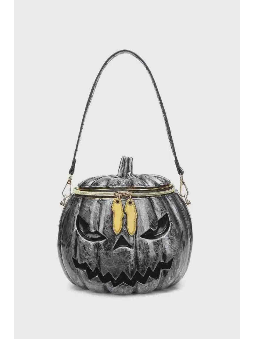 

2025 Европейская и американская мода 3D тыквенная голова сумка через плечо или сумка-мессенджер для женщин - повседневный стиль Хэллоуин античный серебряного