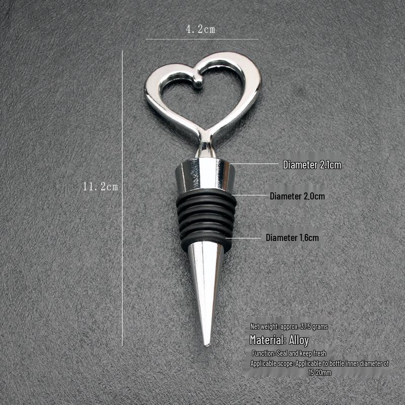 Heart-Shaped Red Wine Stopper - Alloy Seal for Bottles, Ideal for Weddings, Bars, and Hotels.