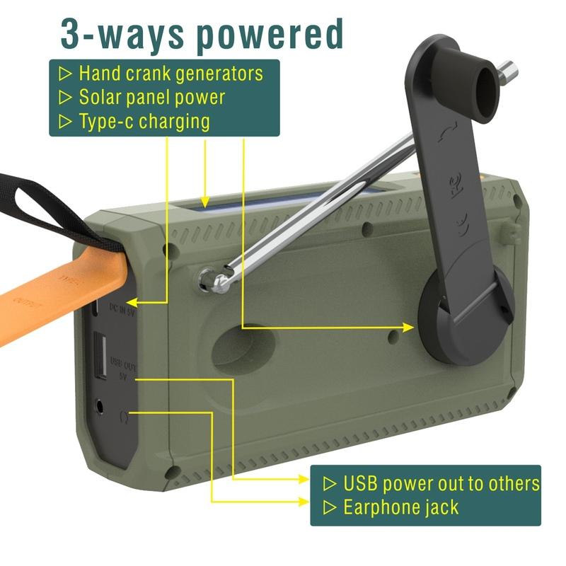 DAB/FM Bluetooth Radio Outdoor Emergency Radio 4500Mah Battery Radio Portable Solar Hand Crank Radio-BCBW
