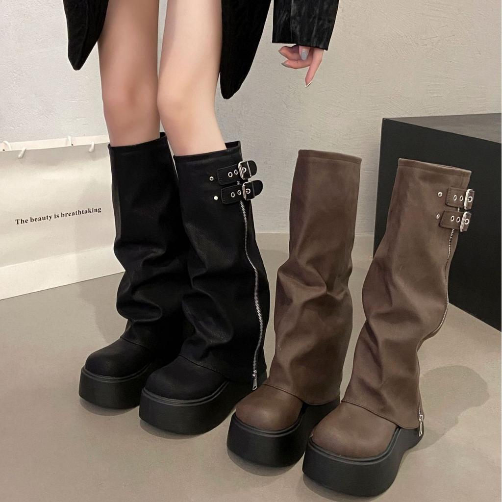 Wind but knee boots trousers western high knight boots spice girl big head boots sweet cool thick bottom pile soft leather boots