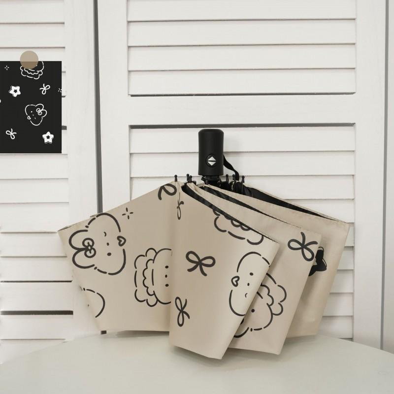 Automatic Manual Folding Umbrella Sun Rain Protection UPF50 Black Coating Cartoon Design 8-Rib Lightweight Adult