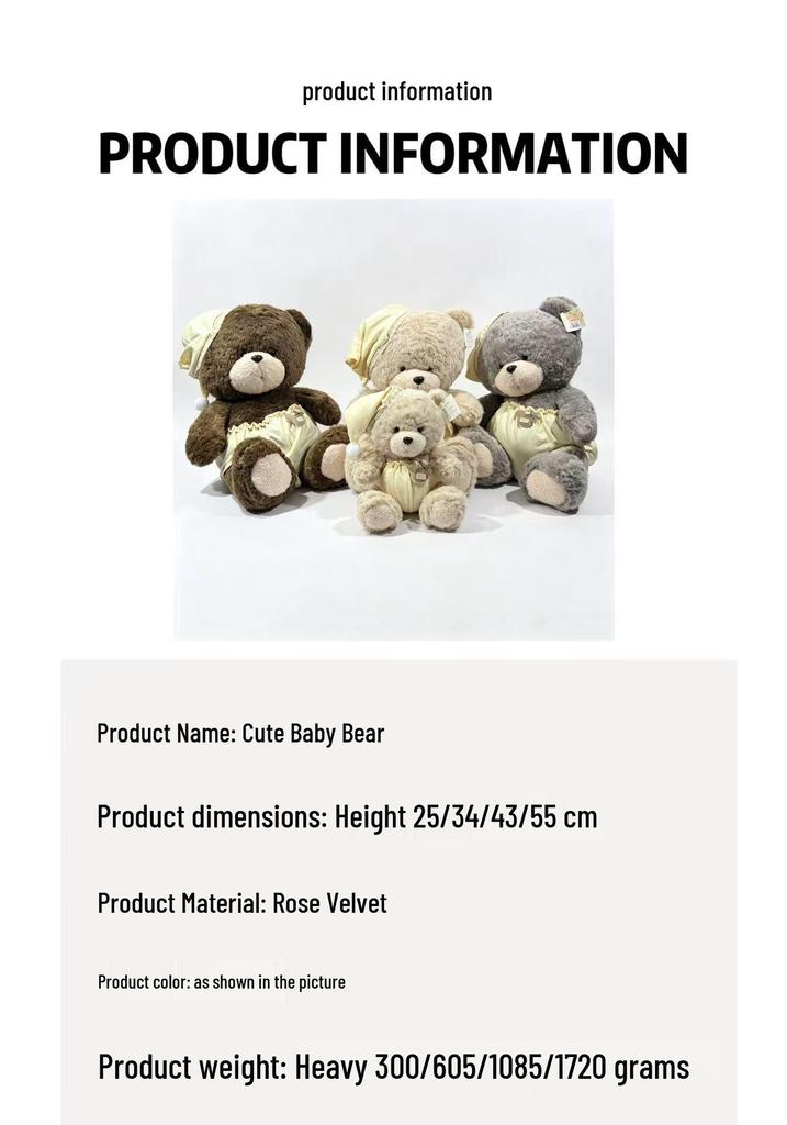 Cute Baby Bear Plush Toy in Cartoon Outfit - Adorable Cloth Doll Gift for Children