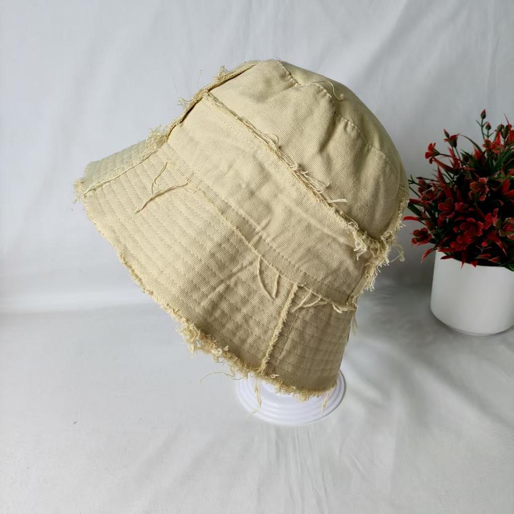 Distressed Washed Vintage Punk Double-sided Bucket Hat Man Woman Summer Ripped Rough Selvedge Y2K Sun Hat