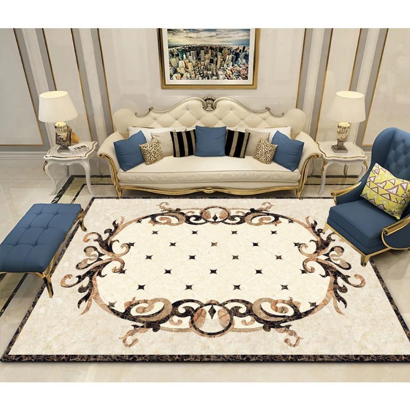 European Luxury Golden Rugs for Living Room Home Marble Bedroom Decor Large Size Carpet Coffee Table Non-slip Mat