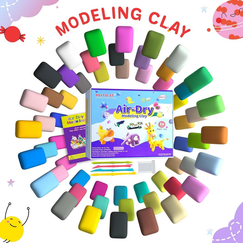 Air Dry Clay 56 Colors, Modeling Clay for Kids, DIY Model Magic Clay, Molding Clay Kit with Sculpting Tools, Non-Sticky Soft and Super Light, Arts