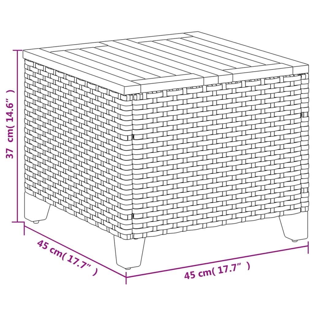 Garden Table Beige 45 X 45 X 37 Cm Poly Rattan Acacia Wood
